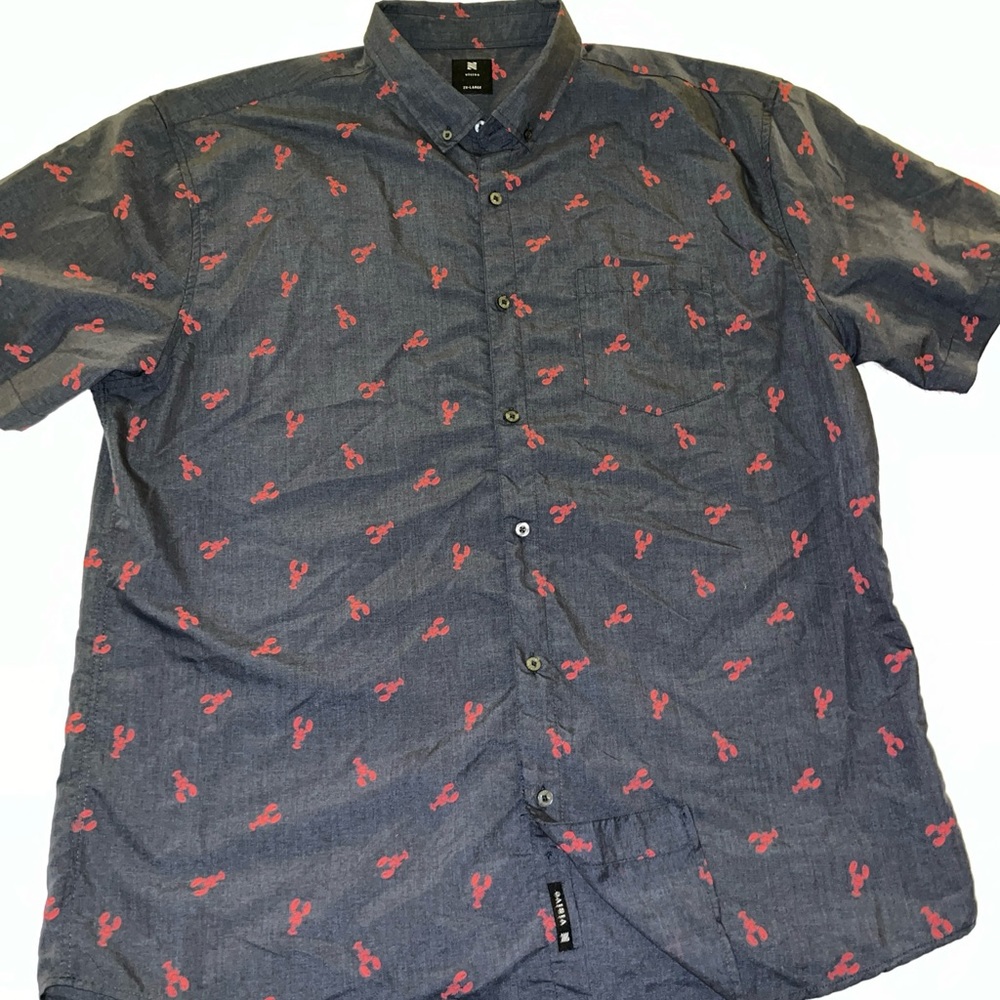 Visive NAVY Blue lobster Print Camp Shirt Short Sleeve Button Up MEN’S 2XL